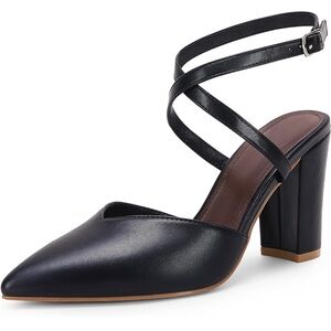 Black Strappy Pointed Toe Heels - 7